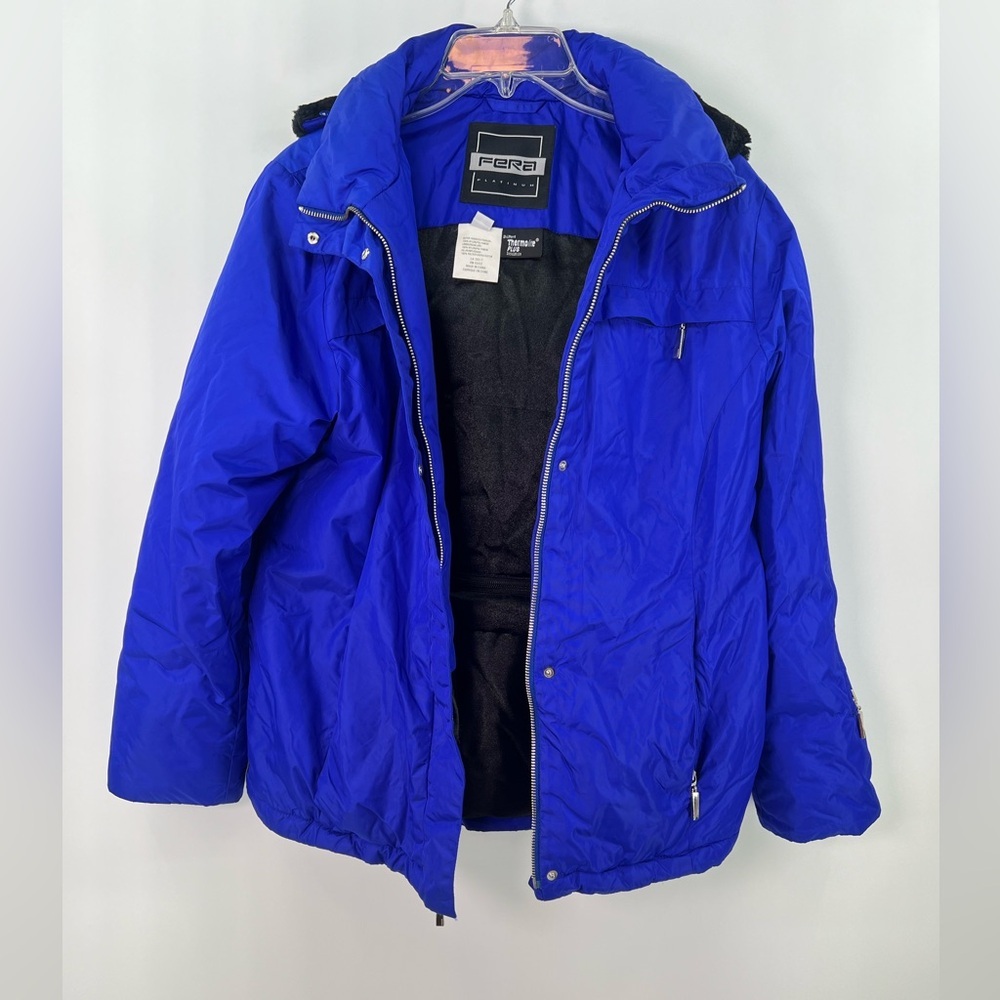 FERA Platinum Royal Blue Women's Snow Ski Jacket Faux Fur Hood 10 Ten Medium - Picture 3 of 10